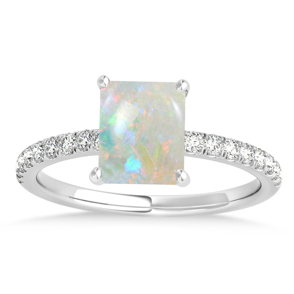 Emerald Opal & Diamond Single Row Hidden Halo Engagement Ring 14k White Gold (1.31ct)