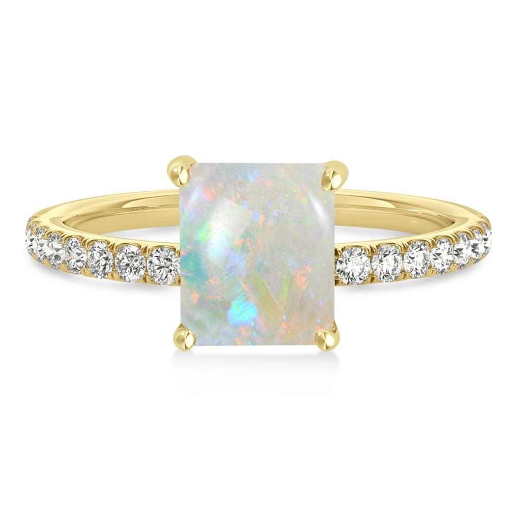 Emerald Opal & Diamond Single Row Hidden Halo Engagement Ring 14k Yellow Gold (1.31ct)