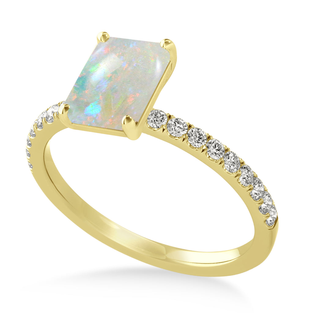 Emerald Opal & Diamond Single Row Hidden Halo Engagement Ring 14k Yellow Gold (1.31ct)