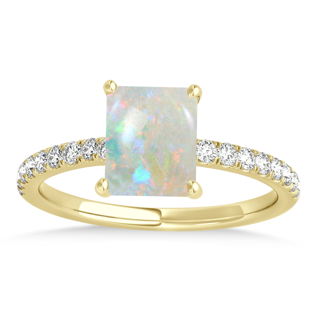 Emerald Opal & Diamond Single Row Hidden Halo Engagement Ring 14k Yellow Gold (1.31ct)