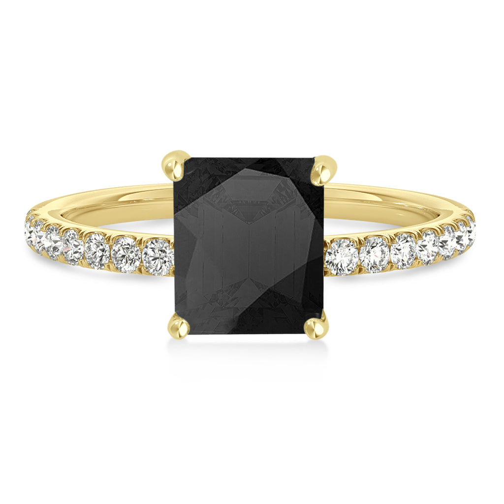 Emerald Onyx & Diamond Single Row Hidden Halo Engagement Ring 14k Yellow Gold (1.31ct)