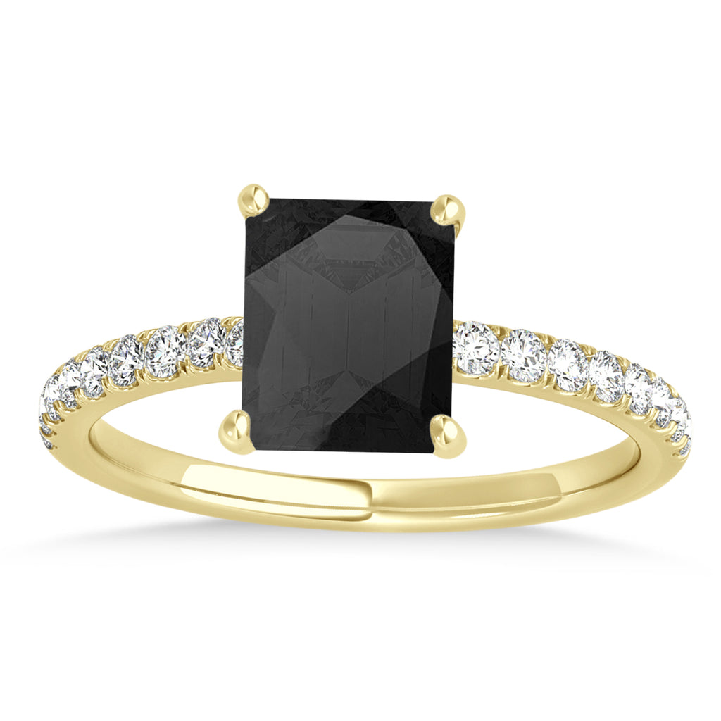 Emerald Onyx & Diamond Single Row Hidden Halo Engagement Ring 14k Yellow Gold (1.31ct)