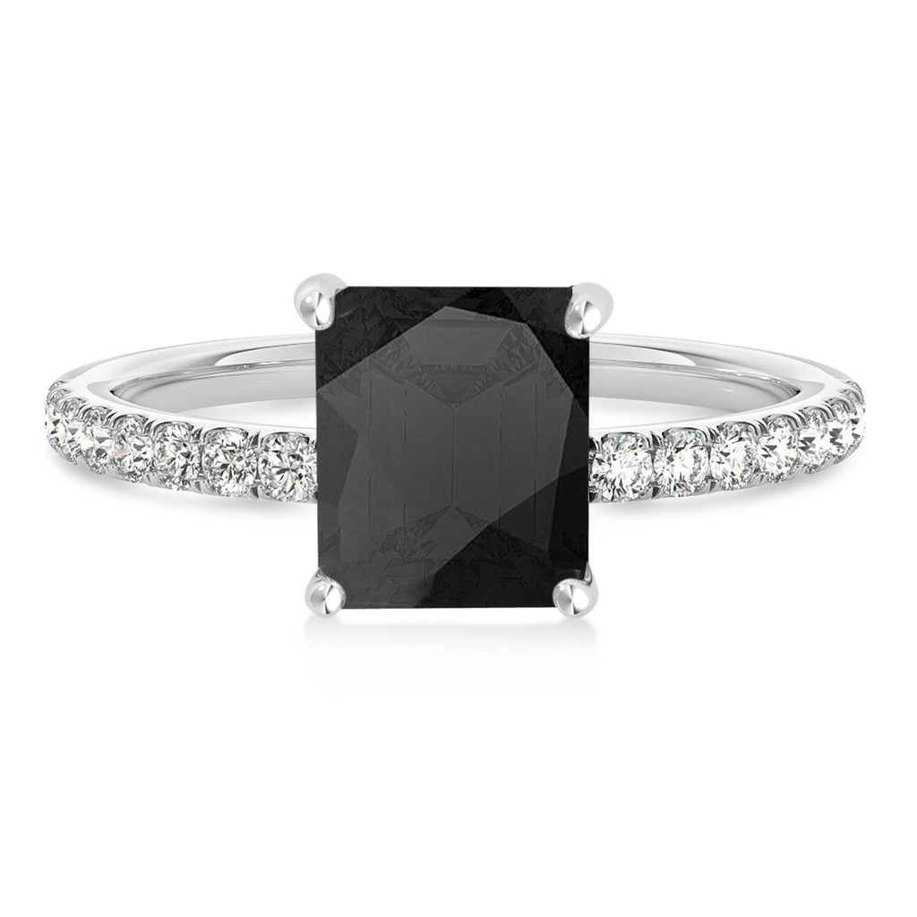 Emerald Onyx & Diamond Single Row Hidden Halo Engagement Ring 18k White Gold (1.31ct)