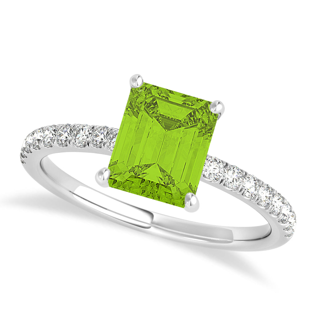 Emerald Peridot & Diamond Single Row Hidden Halo Engagement Ring 14k White Gold (1.31ct)