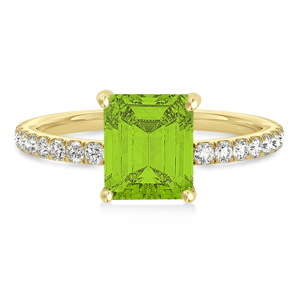 Emerald Peridot & Diamond Single Row Hidden Halo Engagement Ring 14k Yellow Gold (1.31ct)