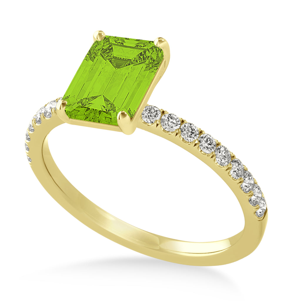 Emerald Peridot & Diamond Single Row Hidden Halo Engagement Ring 14k Yellow Gold (1.31ct)