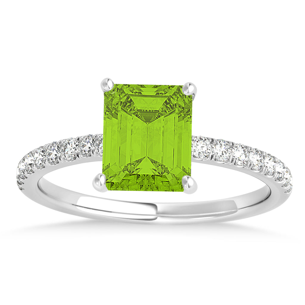Emerald Peridot & Diamond Single Row Hidden Halo Engagement Ring 18k White Gold (1.31ct)
