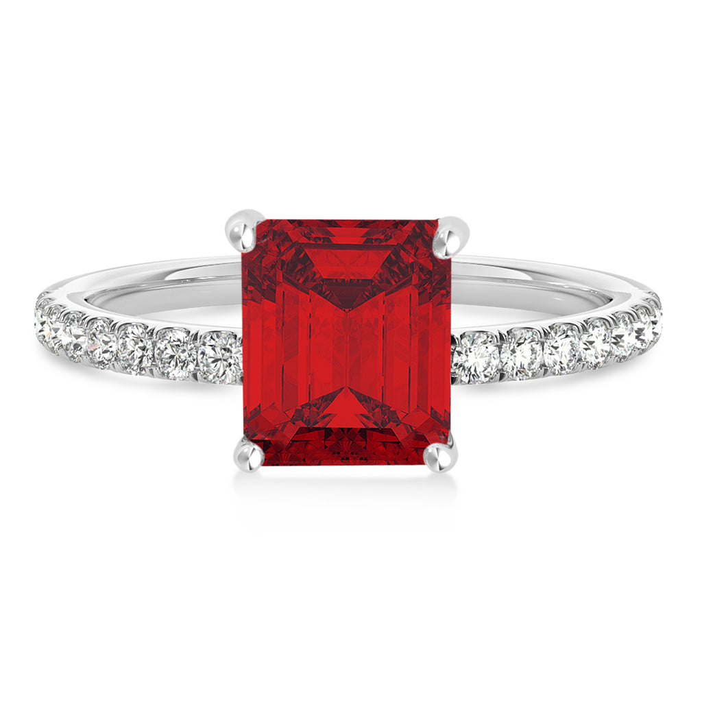Emerald Ruby & Diamond Single Row Hidden Halo Engagement Ring 14k White Gold (1.31ct)