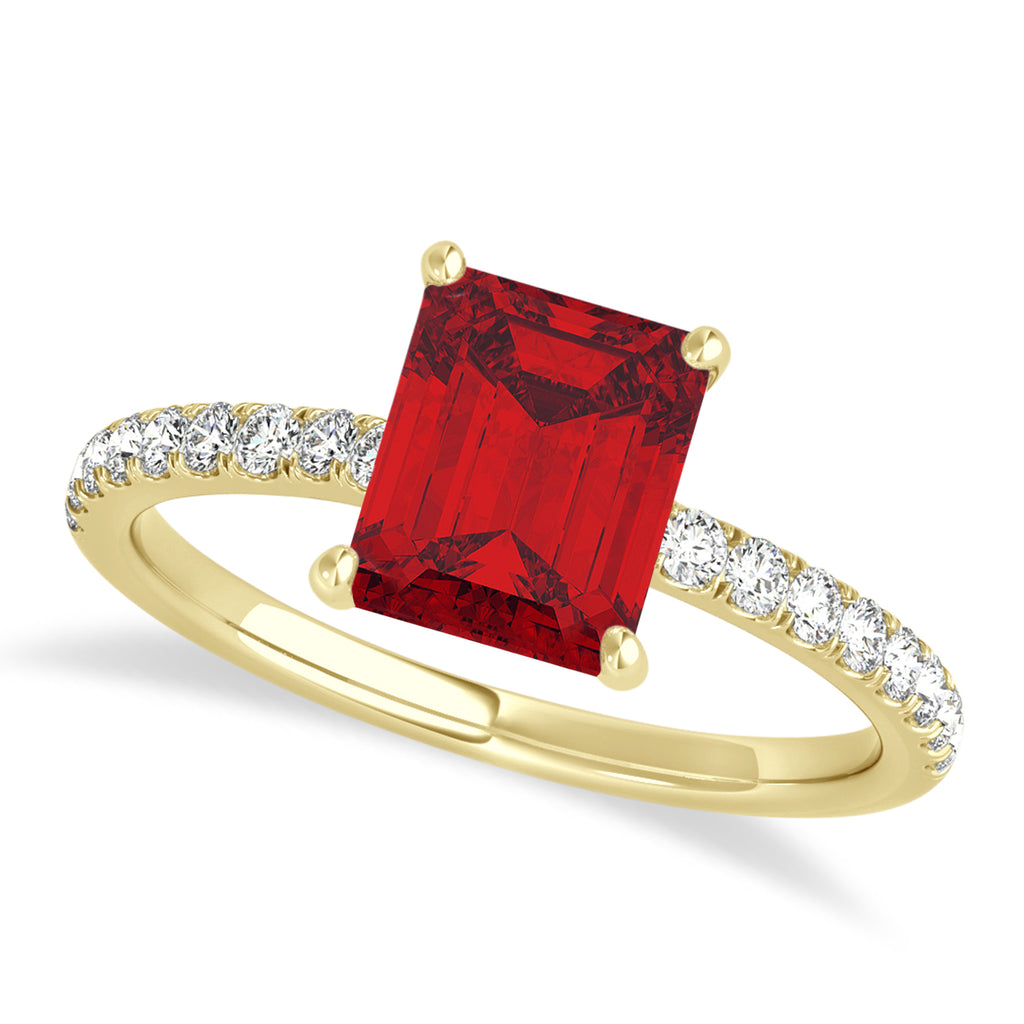 Emerald Ruby & Diamond Single Row Hidden Halo Engagement Ring 14k Yellow Gold (1.31ct)
