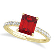 Emerald Ruby & Diamond Single Row Hidden Halo Engagement Ring 14k Yellow Gold (1.31ct)