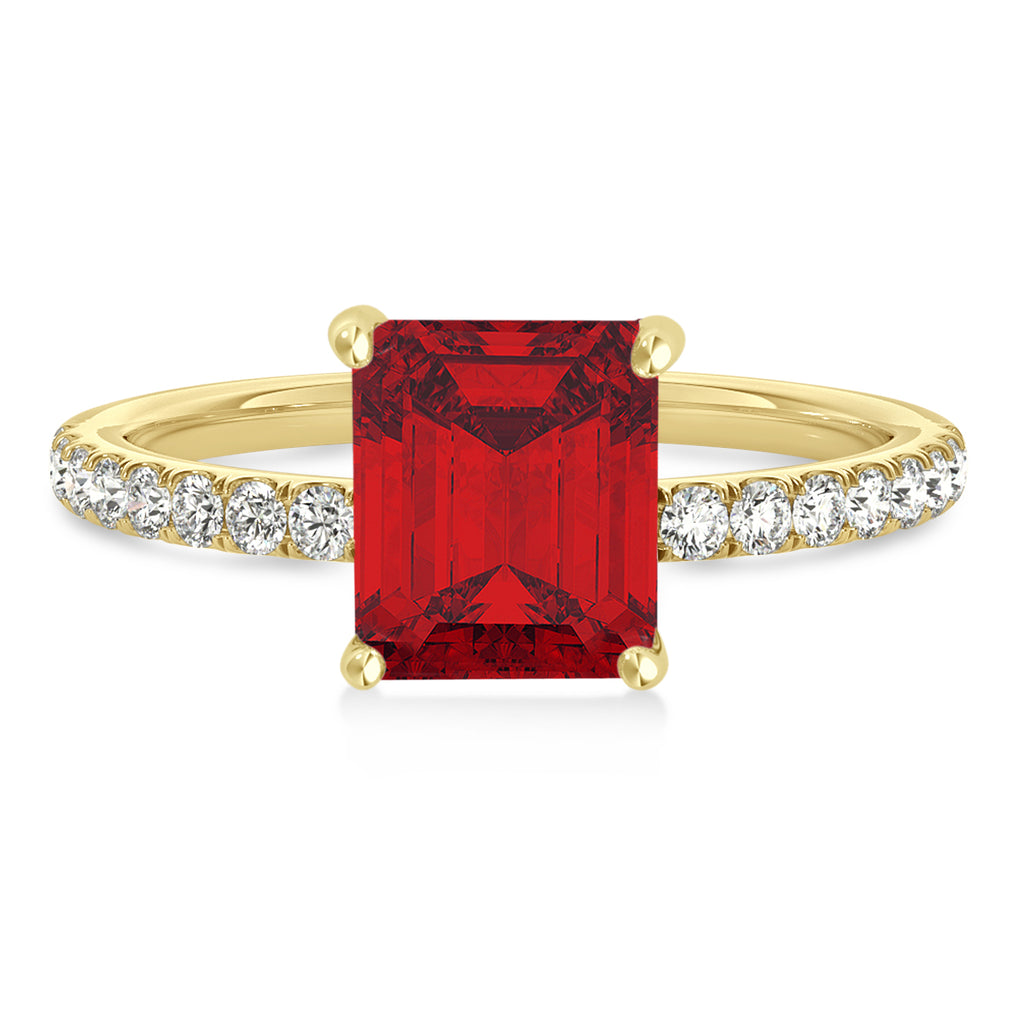 Emerald Ruby & Diamond Single Row Hidden Halo Engagement Ring 14k Yellow Gold (1.31ct)