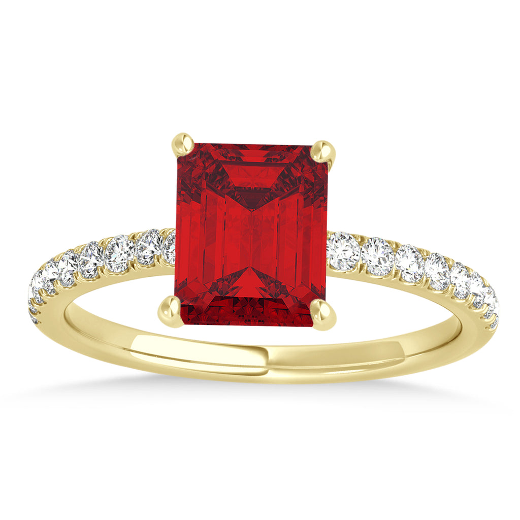Emerald Ruby & Diamond Single Row Hidden Halo Engagement Ring 14k Yellow Gold (1.31ct)