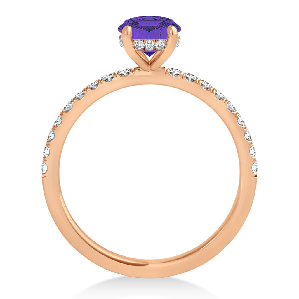 Emerald Tanzanite & Diamond Single Row Hidden Halo Engagement Ring 18k Rose Gold (1.31ct)