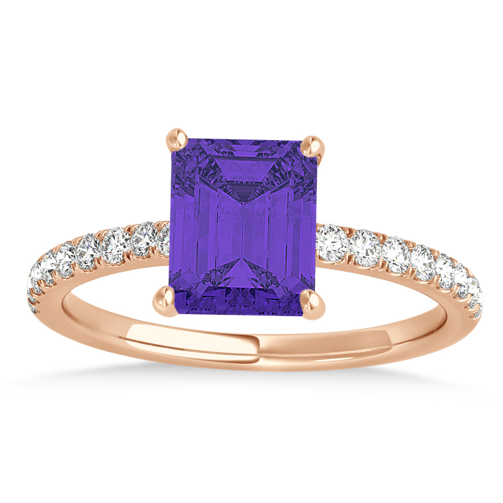 Emerald Tanzanite & Diamond Single Row Hidden Halo Engagement Ring 18k Rose Gold (1.31ct)