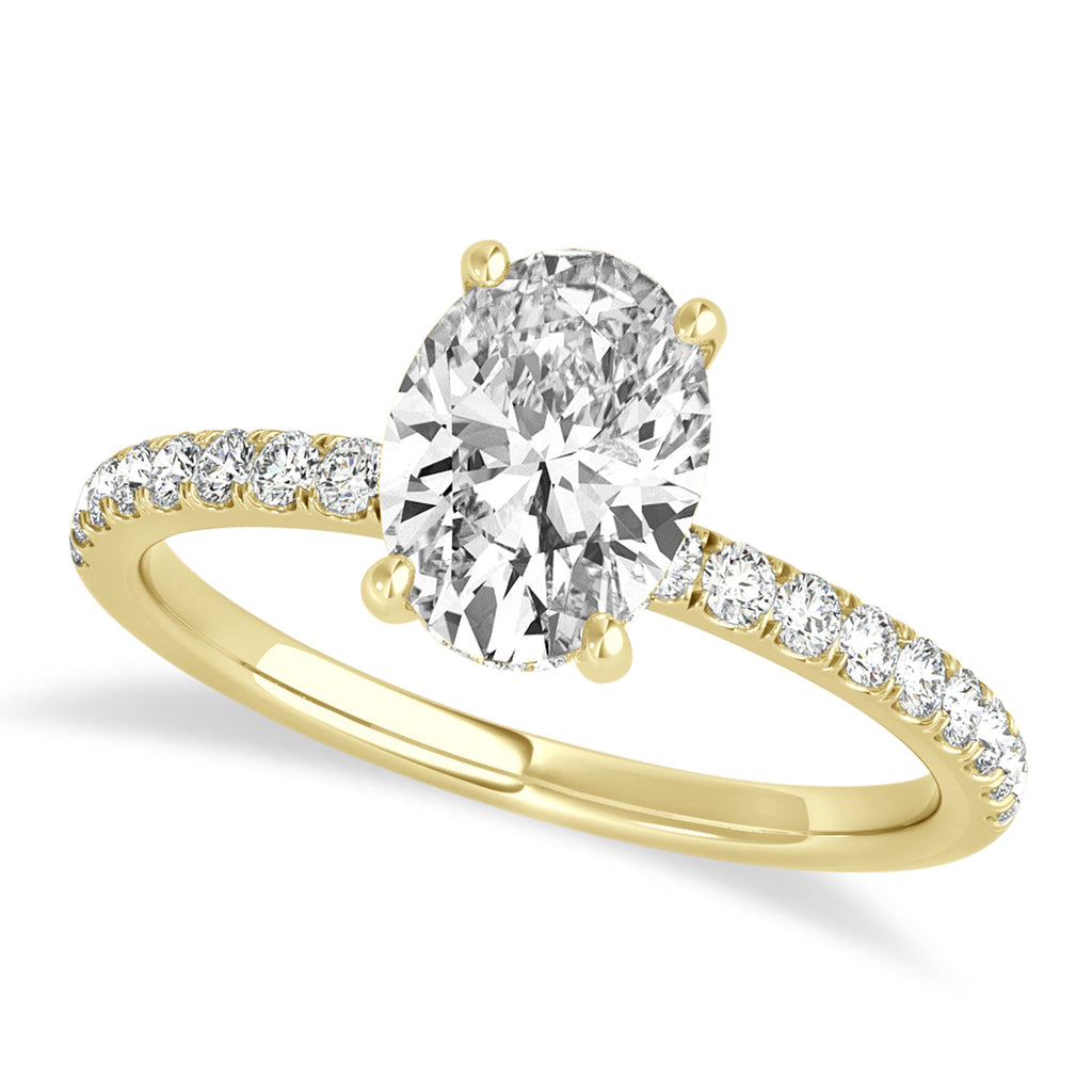 Oval Diamond Single Row Hidden Halo Engagement Ring 14k Yellow Gold (1.50ct)