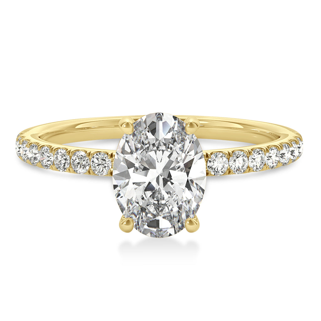 Oval Diamond Single Row Hidden Halo Engagement Ring 14k Yellow Gold (1.50ct)