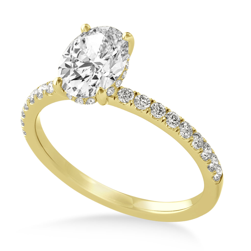 Oval Diamond Single Row Hidden Halo Engagement Ring 14k Yellow Gold (1.50ct)