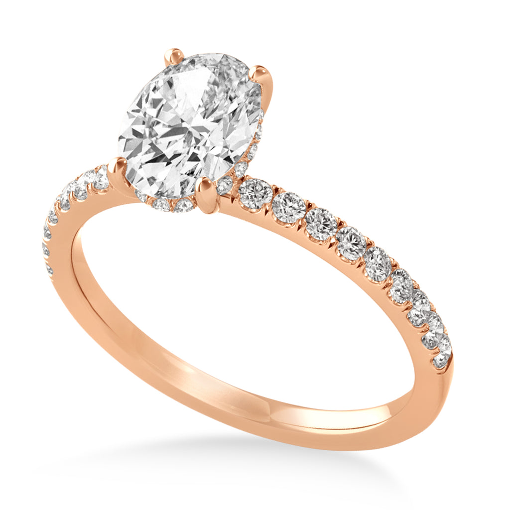 Oval Diamond Single Row Hidden Halo Engagement Ring 18k Rose Gold (2.50ct)