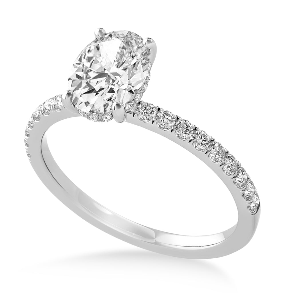 Oval Diamond Single Row Hidden Halo Engagement Ring Palladium (2.50ct)