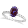 Oval Alexandrite & Diamond Single Row Hidden Halo Engagement Ring 18k White Gold (0.68ct)