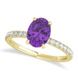 Oval Amethyst & Diamond Single Row Hidden Halo Engagement Ring 14k Yellow Gold (0.68ct)