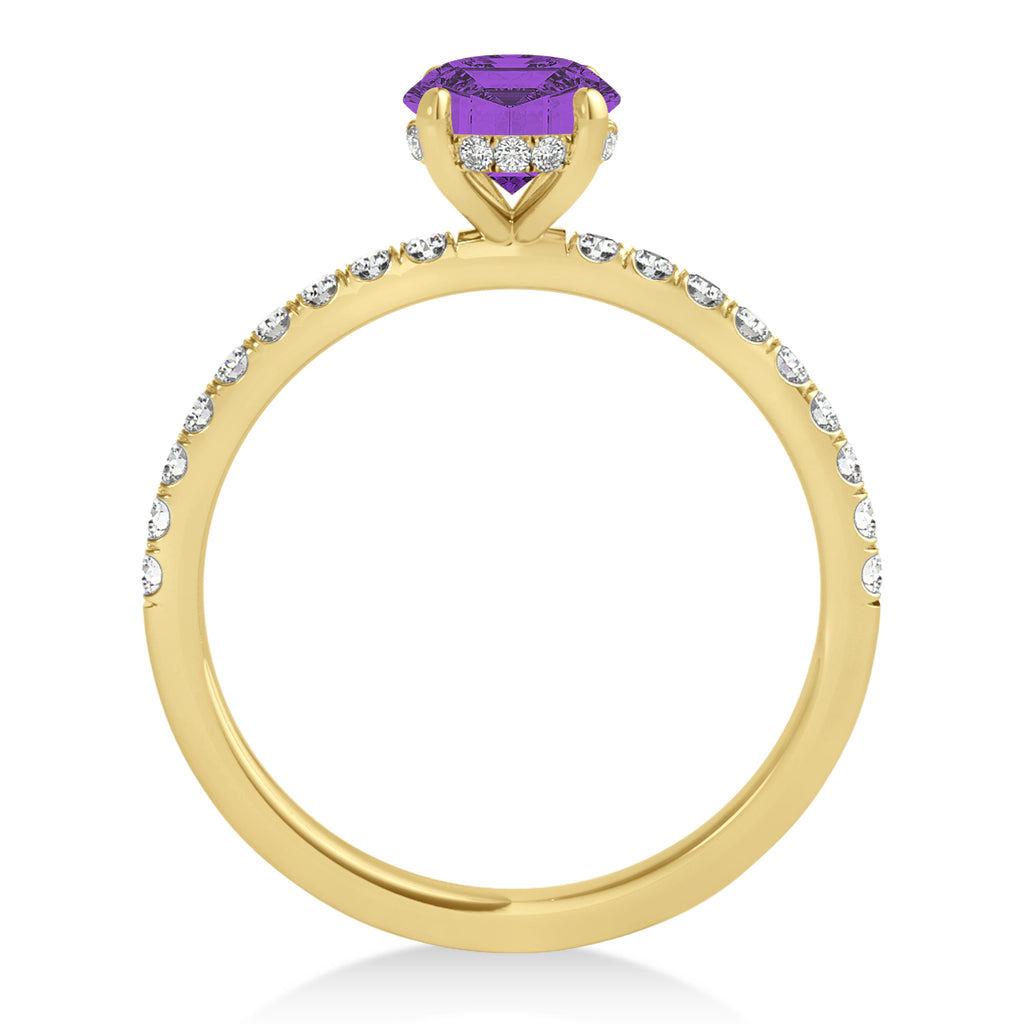Oval Amethyst & Diamond Single Row Hidden Halo Engagement Ring 14k Yellow Gold (0.68ct)