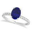 Oval Blue Sapphire & Diamond Single Row Hidden Halo Engagement Ring 14k White Gold (0.68ct)