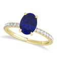 Oval Blue Sapphire & Diamond Single Row Hidden Halo Engagement Ring 14k Yellow Gold (0.68ct)