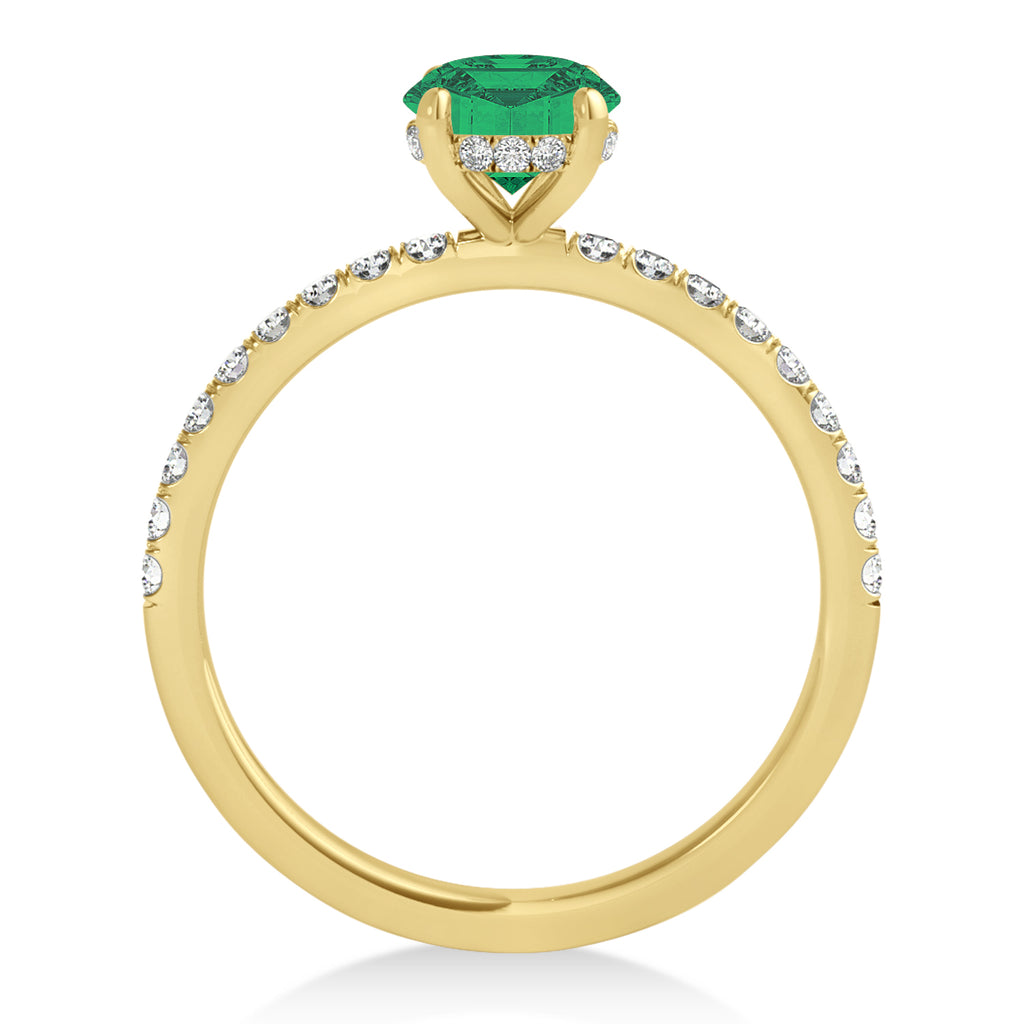 Oval Emerald & Diamond Single Row Hidden Halo Engagement Ring 14k Yellow Gold (0.68ct)