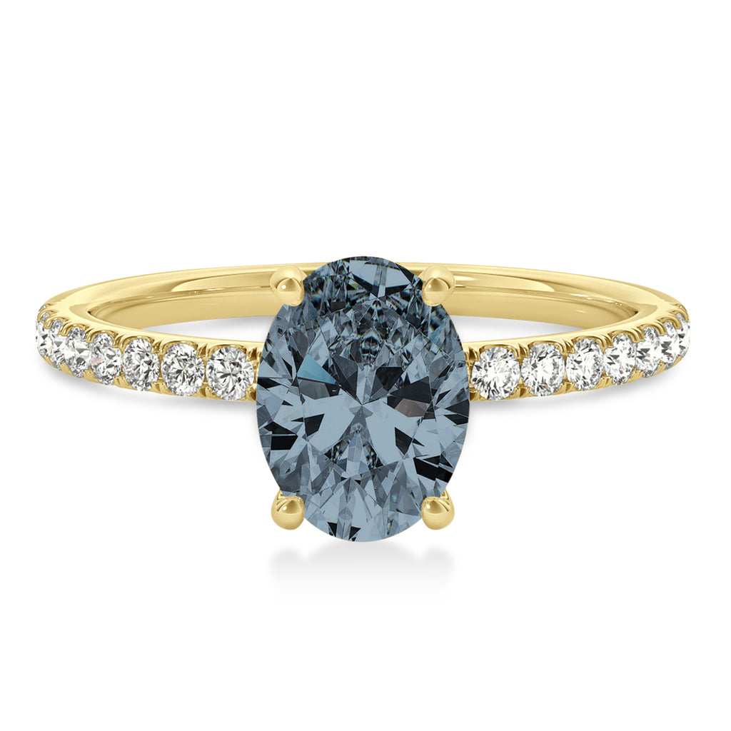 Oval Gray Spinel & Diamond Single Row Hidden Halo Engagement Ring 14k Yellow Gold (0.68ct)