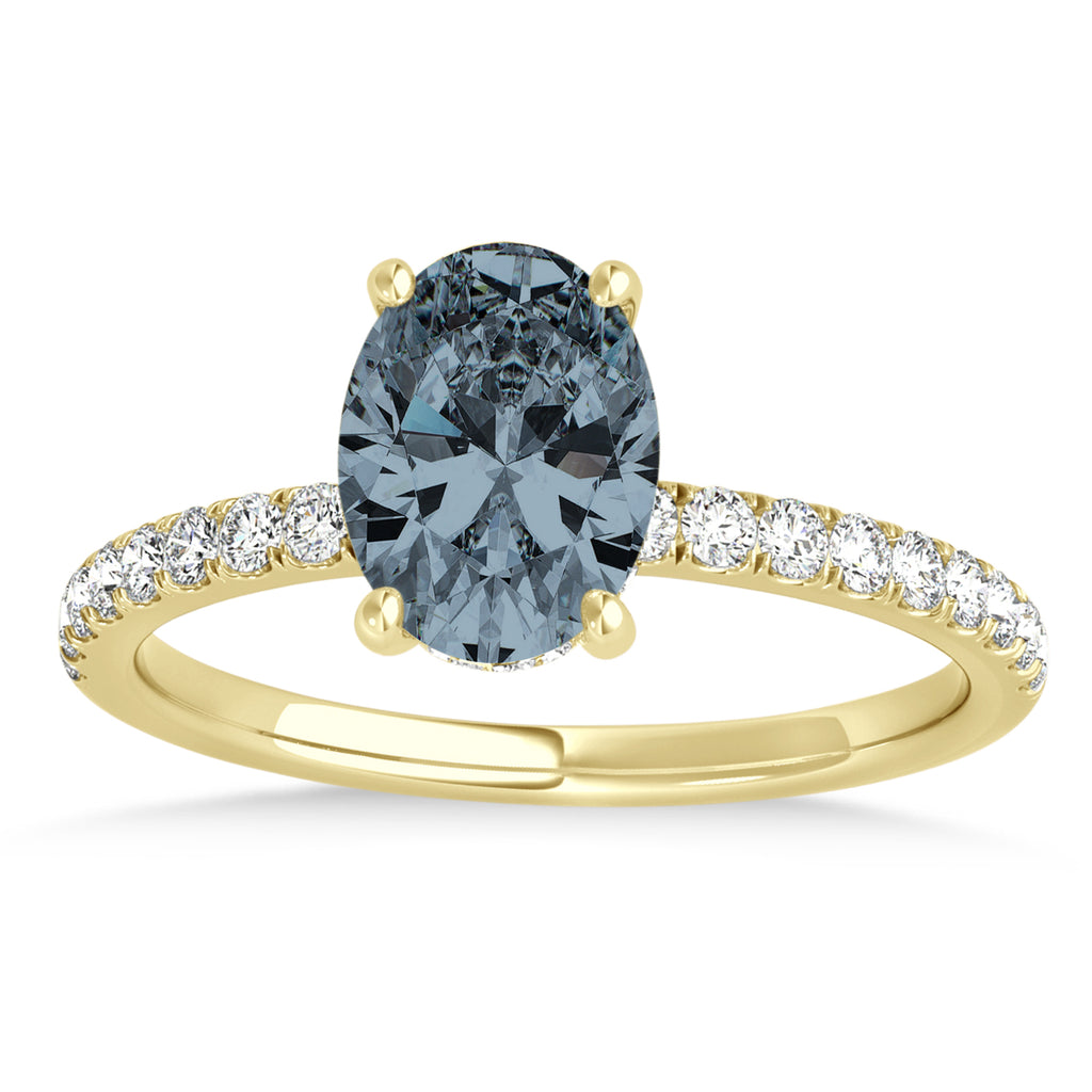 Oval Gray Spinel & Diamond Single Row Hidden Halo Engagement Ring 14k Yellow Gold (0.68ct)