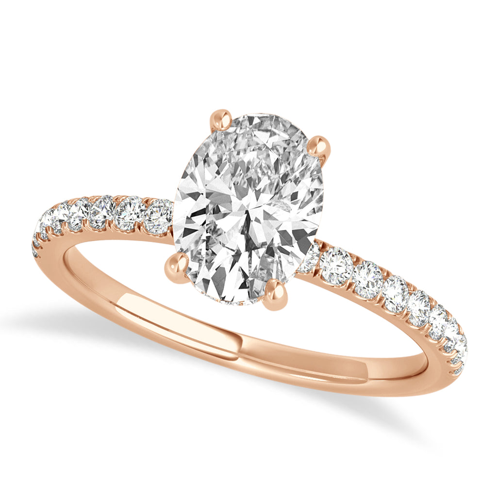 Oval Lab Grown Diamond Single Row Hidden Halo Engagement Ring 18k Rose Gold (1.00ct)