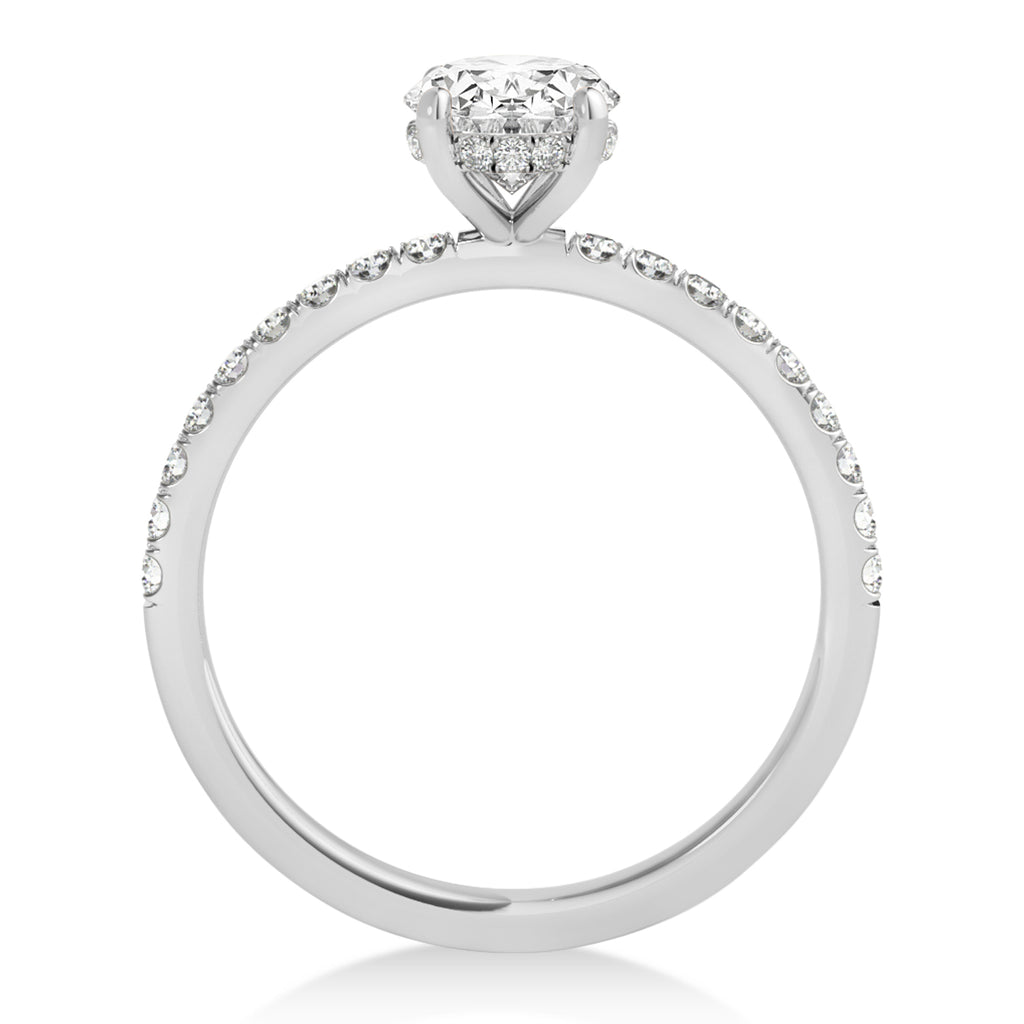 Oval Lab Diamond Single Row Hidden Halo Engagement Ring 18k White Gold (0.68ct)