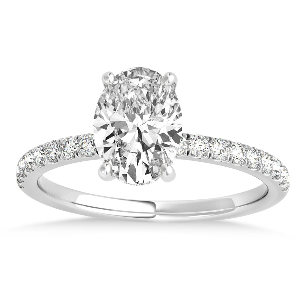 Oval Lab Diamond Single Row Hidden Halo Engagement Ring 18k White Gold (0.68ct)