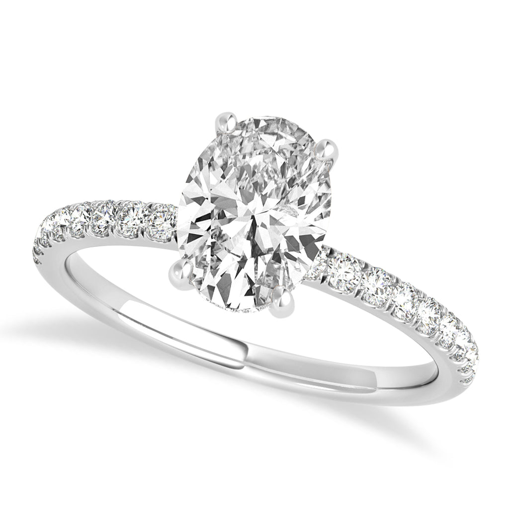 Oval Lab Grown Diamond Single Row Hidden Halo Engagement Ring Palladium (1.50ct)