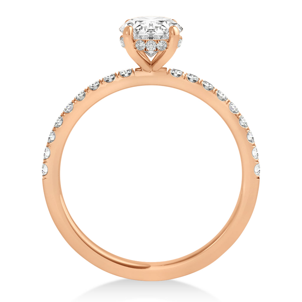 Oval Lab Grown Diamond Single Row Hidden Halo Engagement Ring 18k Rose Gold (3.00ct)