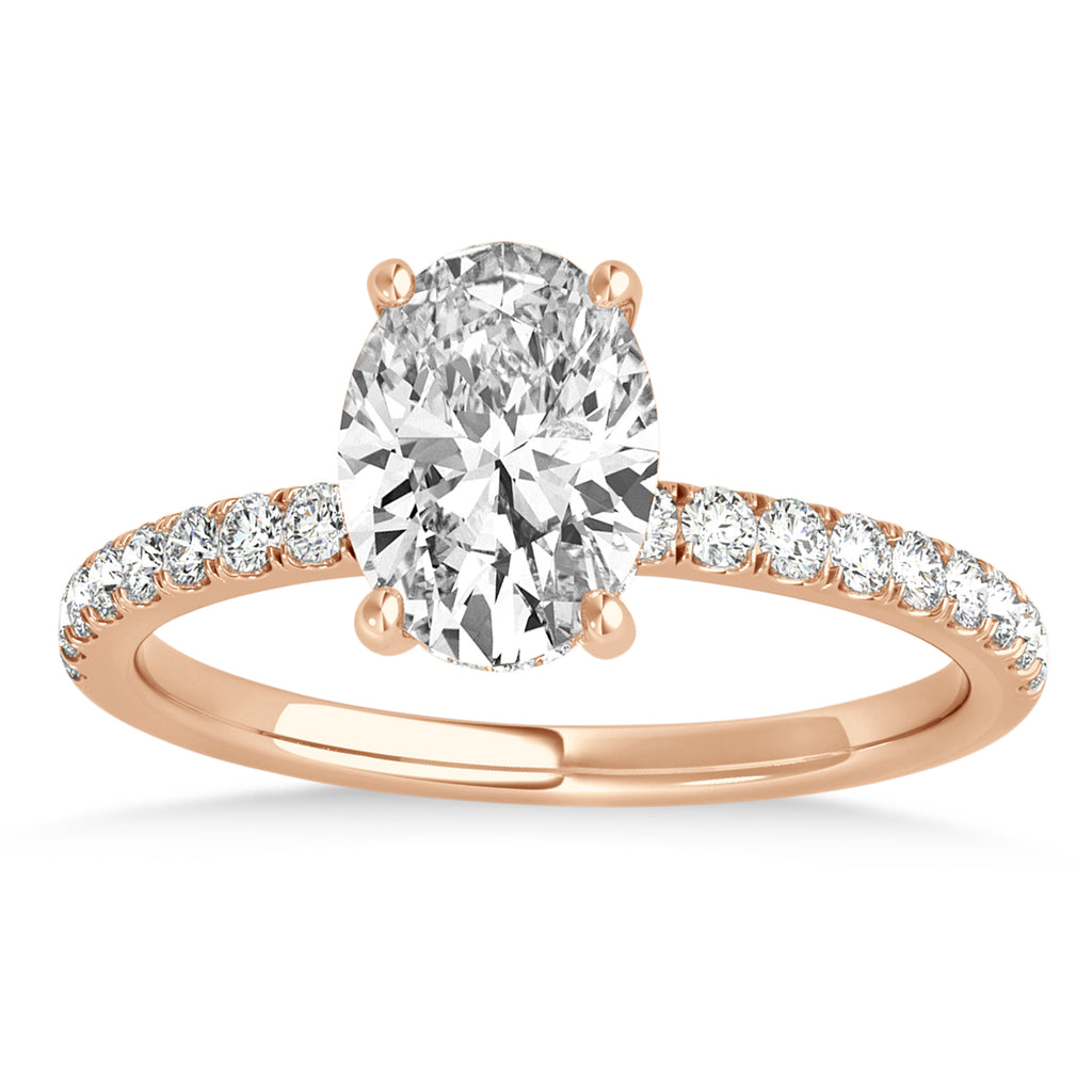 Oval Lab Grown Diamond Single Row Hidden Halo Engagement Ring 18k Rose Gold (3.00ct)