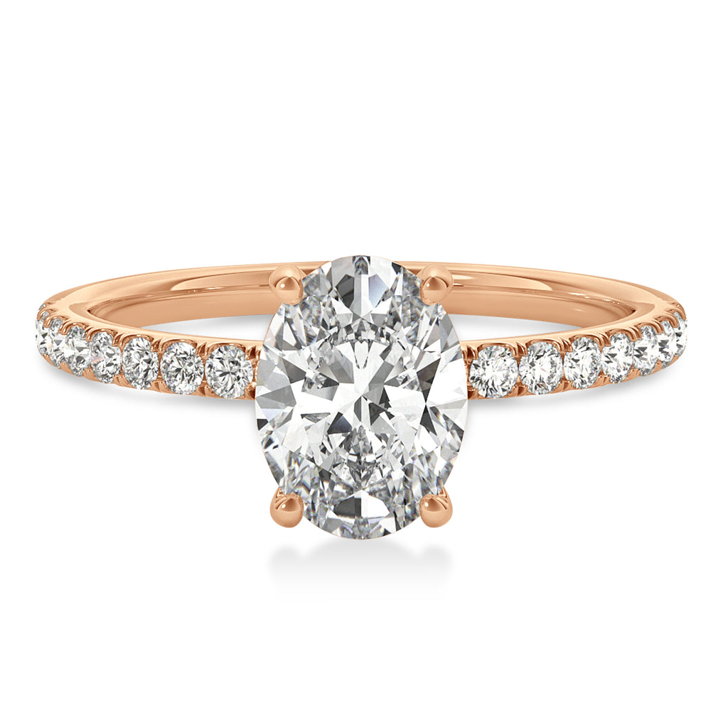 Oval Lab Grown Diamond Single Row Hidden Halo Engagement Ring 14k Rose Gold (4.00ct)