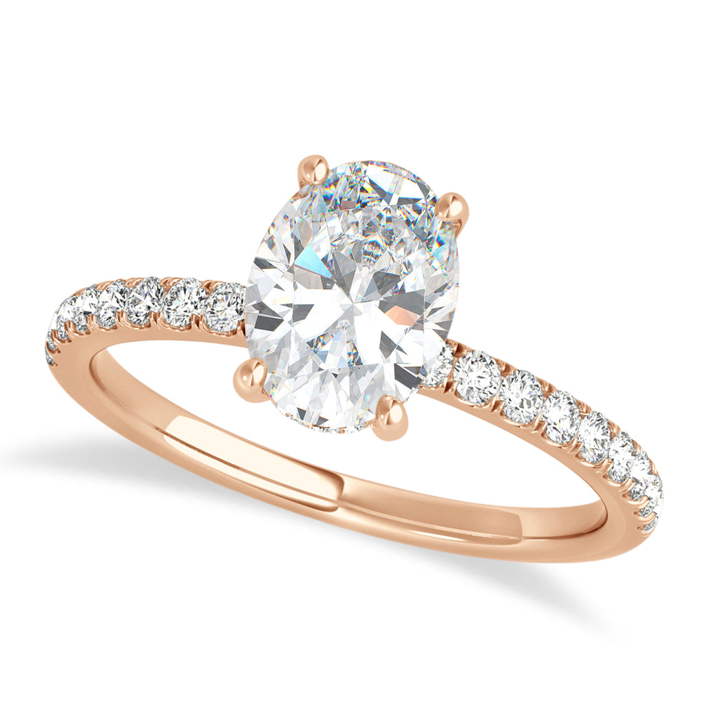 Oval Moissanite & Diamond Single Row Hidden Halo Engagement Ring 14k Rose Gold (0.68ct)