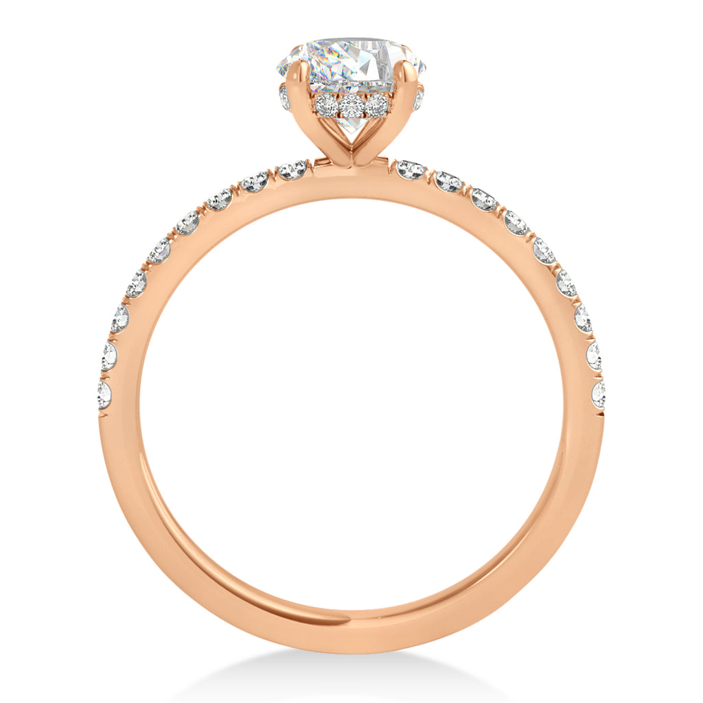 Oval Moissanite & Diamond Single Row Hidden Halo Engagement Ring 14k Rose Gold (0.68ct)