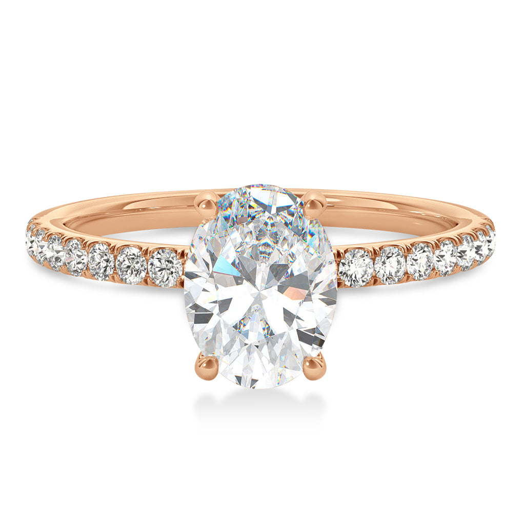 Oval Moissanite & Diamond Single Row Hidden Halo Engagement Ring 14k Rose Gold (0.68ct)