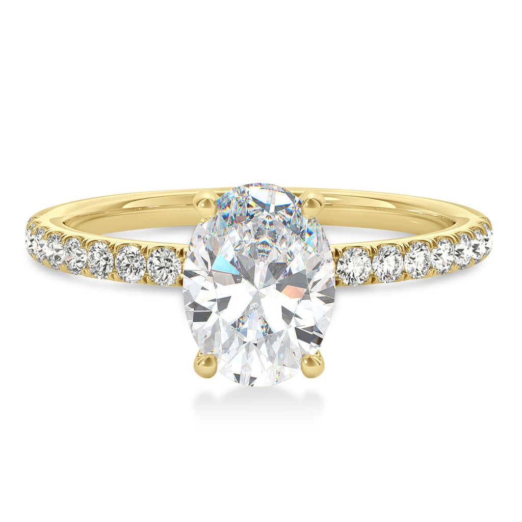 Oval Moissanite & Diamond Single Row Hidden Halo Engagement Ring 14k Yellow Gold (0.68ct)