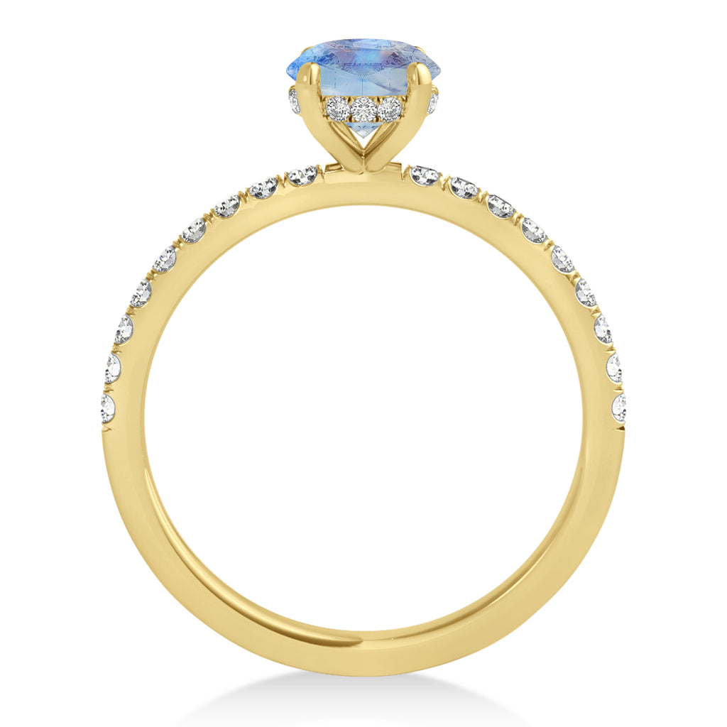 Oval Moonstone & Diamond Single Row Hidden Halo Engagement Ring 14k Yellow Gold (0.68ct)