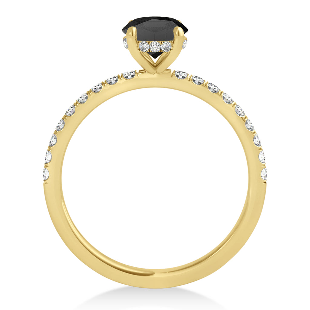 Oval Onyx & Diamond Single Row Hidden Halo Engagement Ring 14k Yellow Gold (0.68ct)