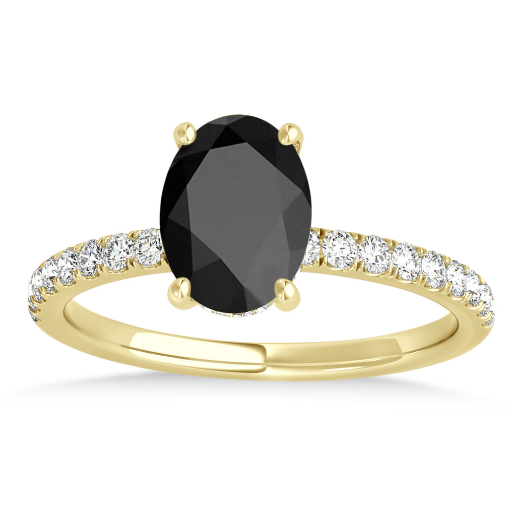Oval Onyx & Diamond Single Row Hidden Halo Engagement Ring 14k Yellow Gold (0.68ct)