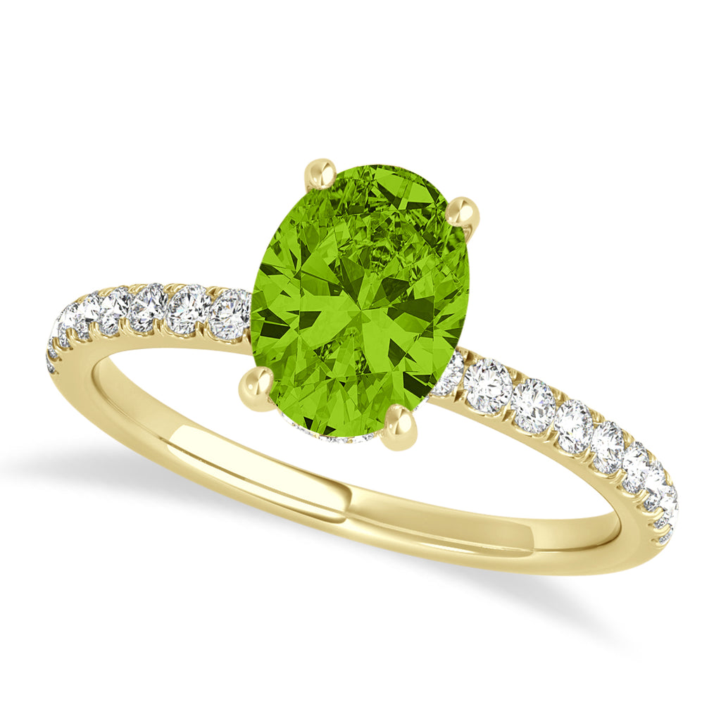 Oval Peridot & Diamond Single Row Hidden Halo Engagement Ring 14k Yellow Gold (0.68ct)