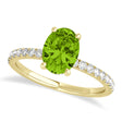 Oval Peridot & Diamond Single Row Hidden Halo Engagement Ring 14k Yellow Gold (0.68ct)