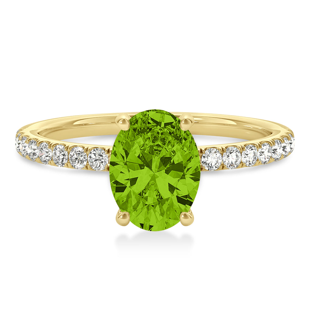 Oval Peridot & Diamond Single Row Hidden Halo Engagement Ring 14k Yellow Gold (0.68ct)