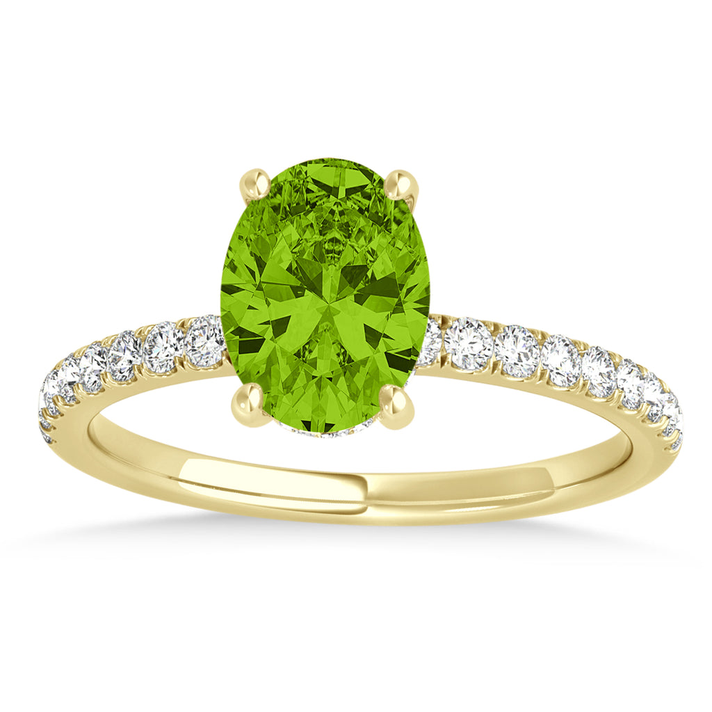 Oval Peridot & Diamond Single Row Hidden Halo Engagement Ring 14k Yellow Gold (0.68ct)