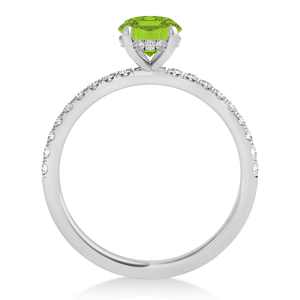 Oval Peridot & Diamond Single Row Hidden Halo Engagement Ring 18k White Gold (0.68ct)